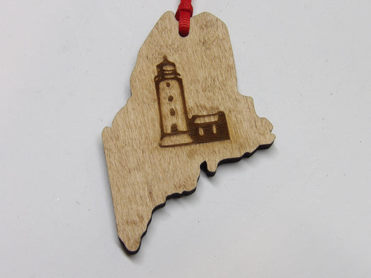 State of Maine Lighthouse Wooden Christmas Tree Ornament