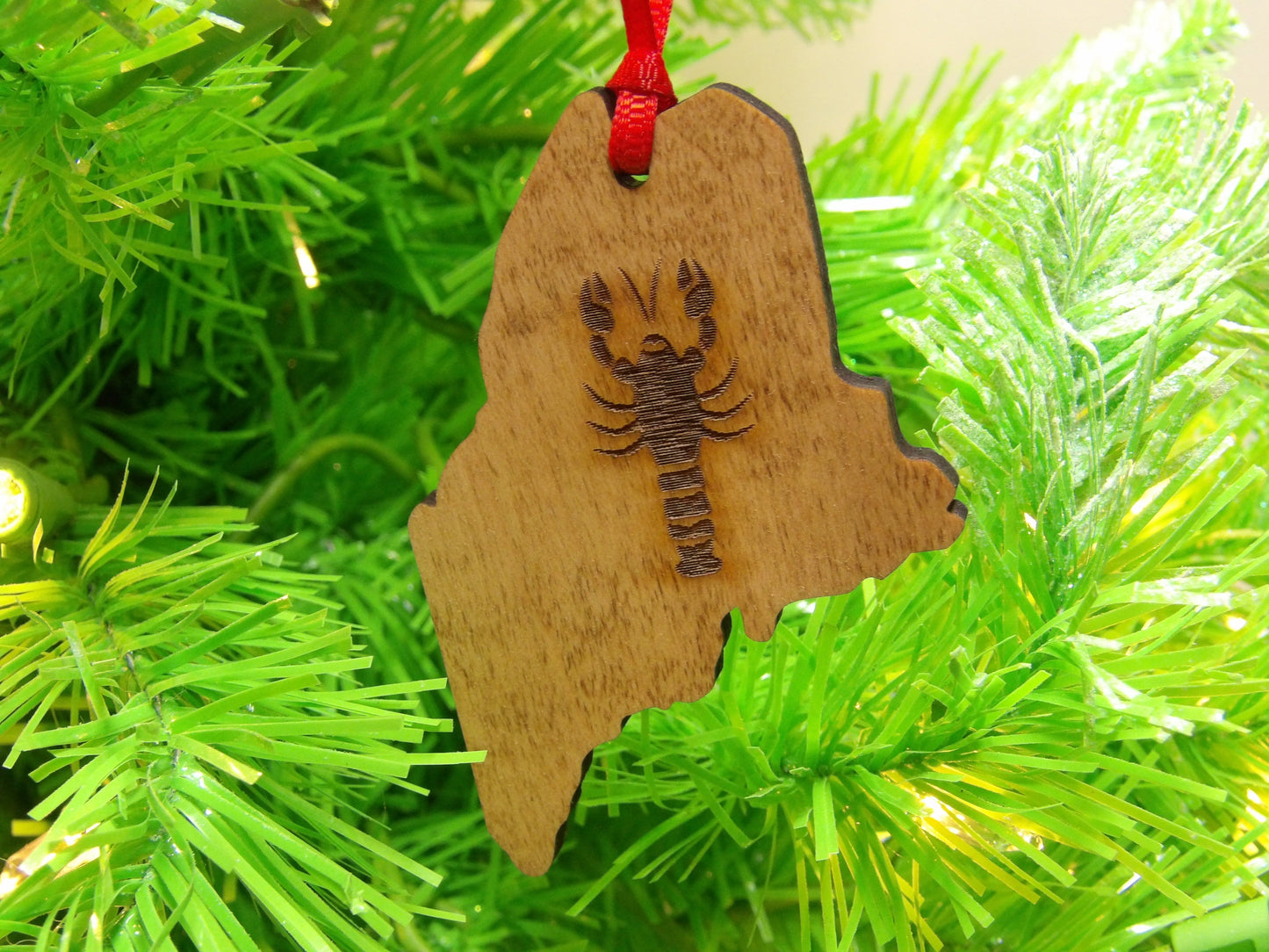 State of Maine Lobster Wooden Christmas Tree Ornament