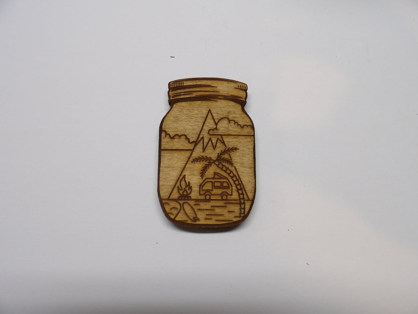 Van Camping on the Beach in Front of Mountains Mason Jar Magnet