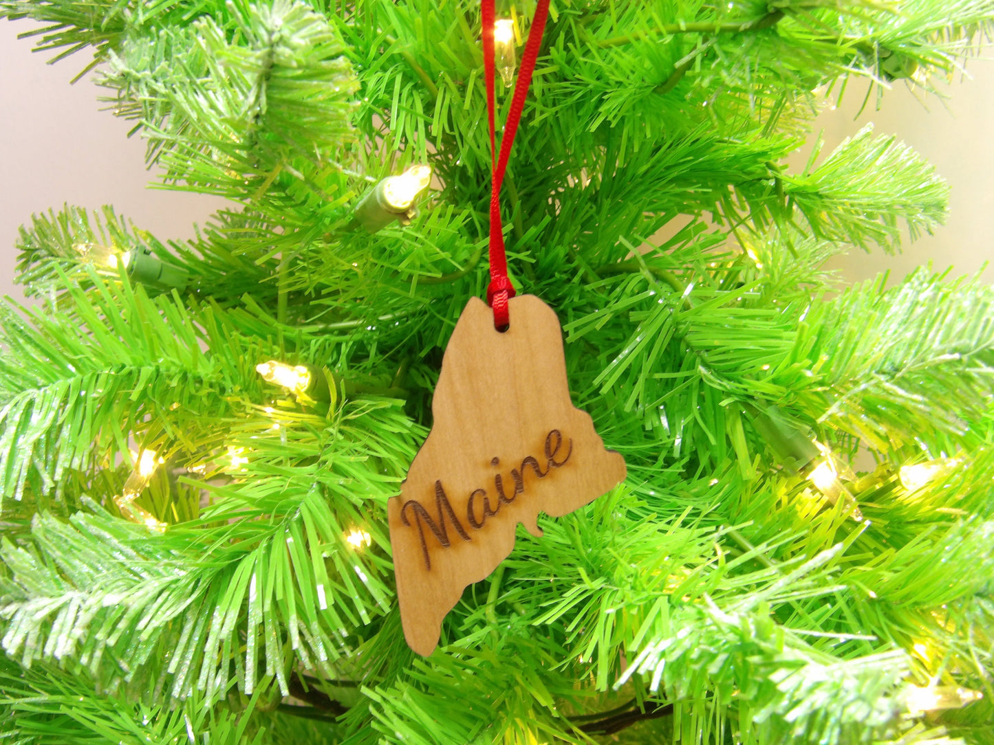 State of Maine Wooden Christmas Tree Ornament