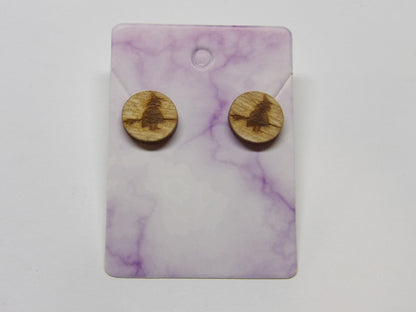 Witch on a Broom Stud Wooden Earrings