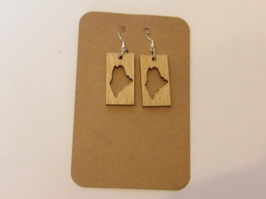 State of Maine Rectangle Dangle Wooden Earrings