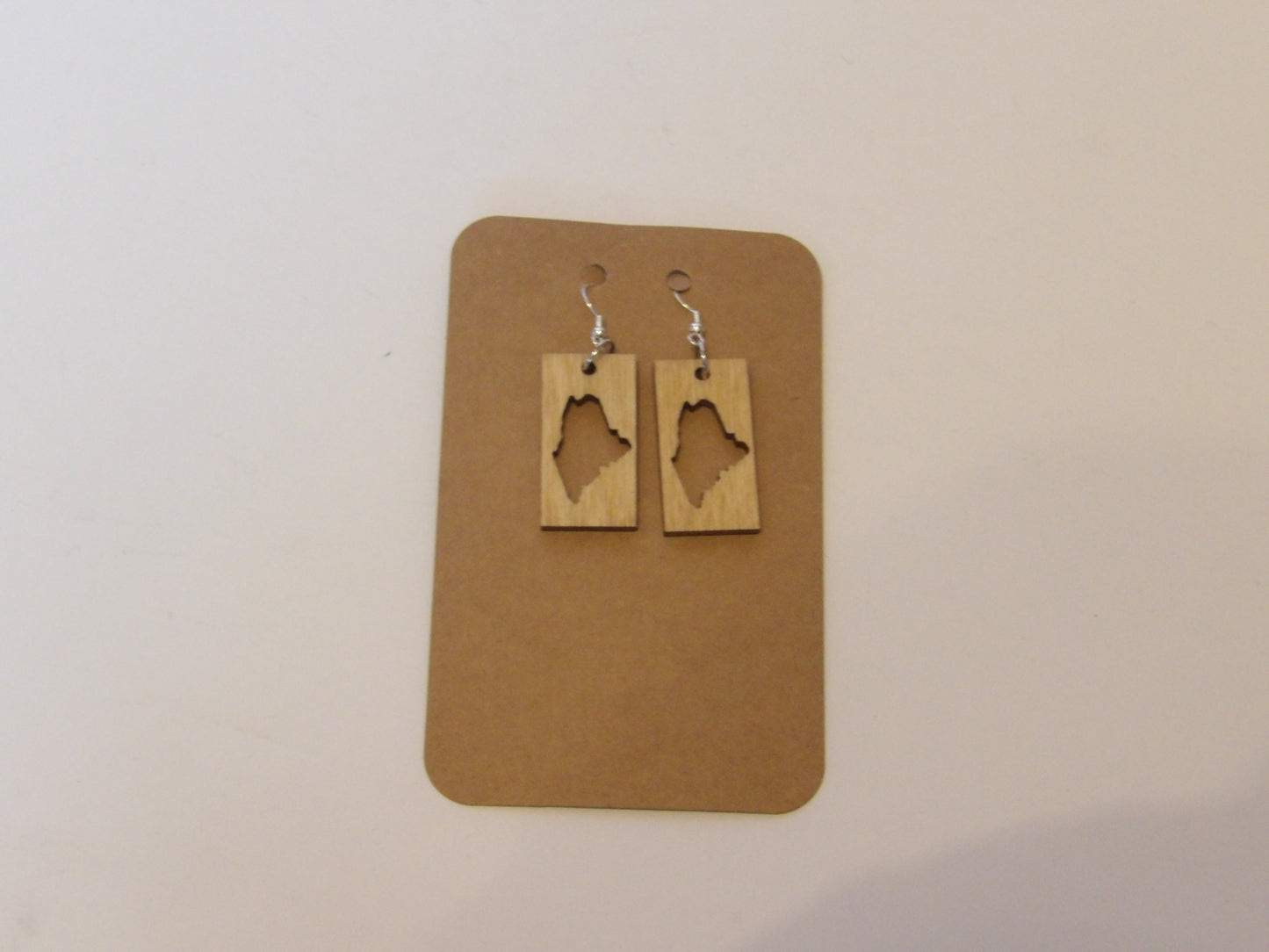 State of Maine Rectangle Dangle Wooden Earrings