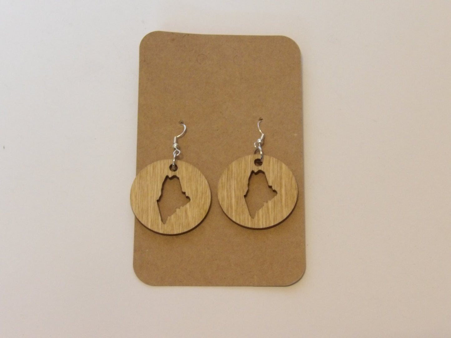 State of Maine Circle Dangle Wooden Earrings