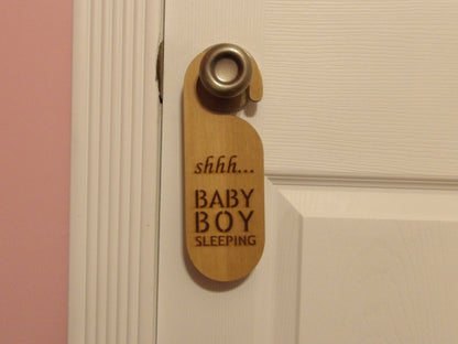 Baby Boy Sleeping Door Handle Hanging Sign