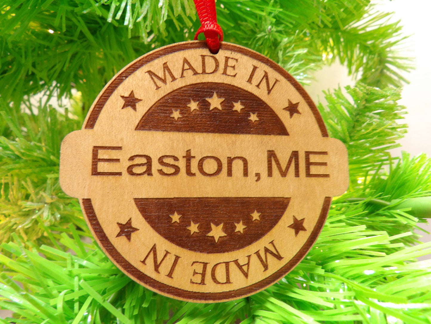 Personalized Made In TOWN, STATE Wooden Christmas Tree Ornament
