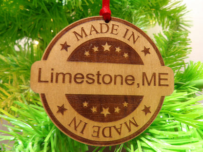 Personalized Made In TOWN, STATE Wooden Christmas Tree Ornament