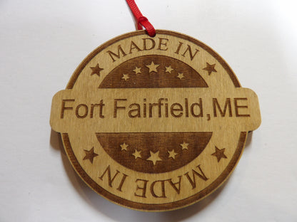 Personalized Made In TOWN, STATE Wooden Christmas Tree Ornament