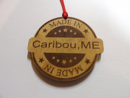 Personalized Made In TOWN, STATE Wooden Christmas Tree Ornament