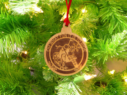 Oh What Fun It Is To Ride Motorcycle Wooden Christmas Tree Ornament