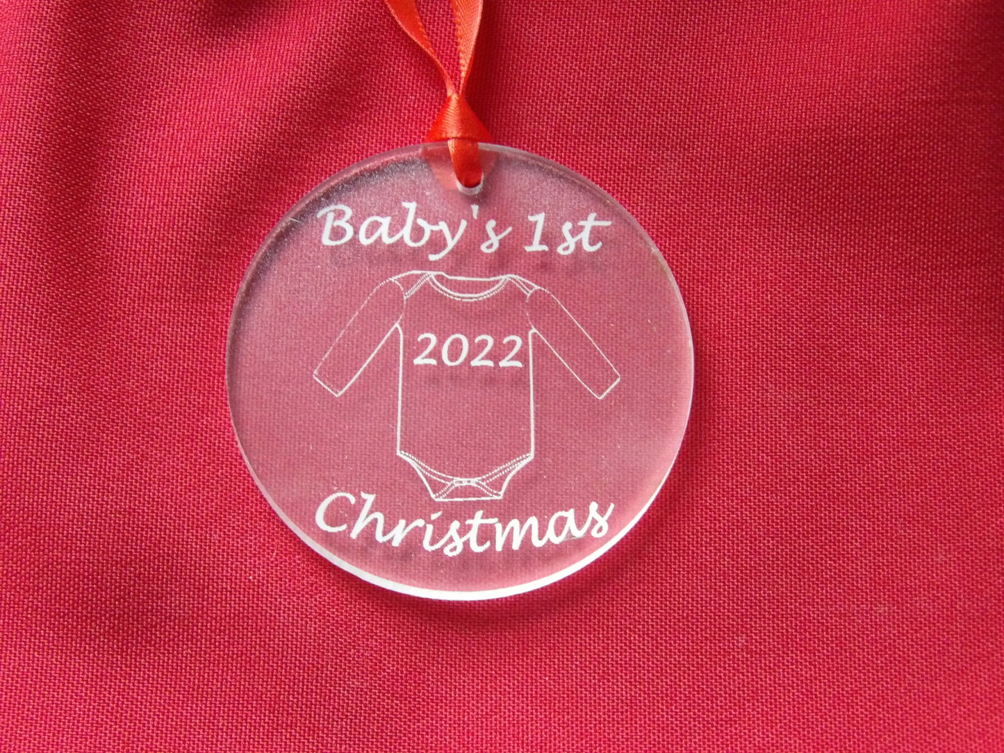 Baby's First Christmas Onesie Clear Acrylic Christmas Tree Ornament