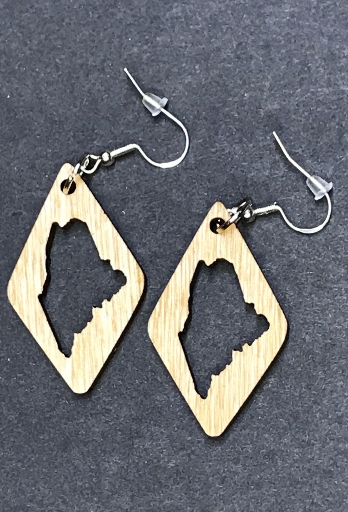 State of Maine Diamond Dangle Wooden Earrings