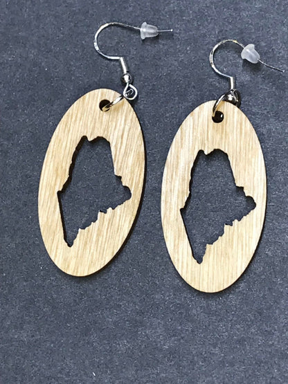 State of Maine Oval Dangle Wooden Earrings