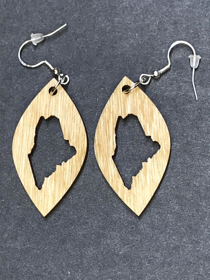 State of Maine Rounded Diamond Dangle Wooden Earrings